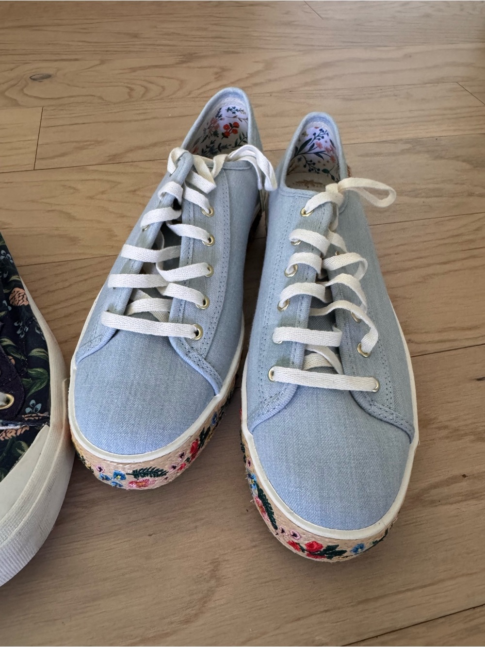 Light Blue rifle paper Keds Floral Trim Canvas Lace-Up Sneakers